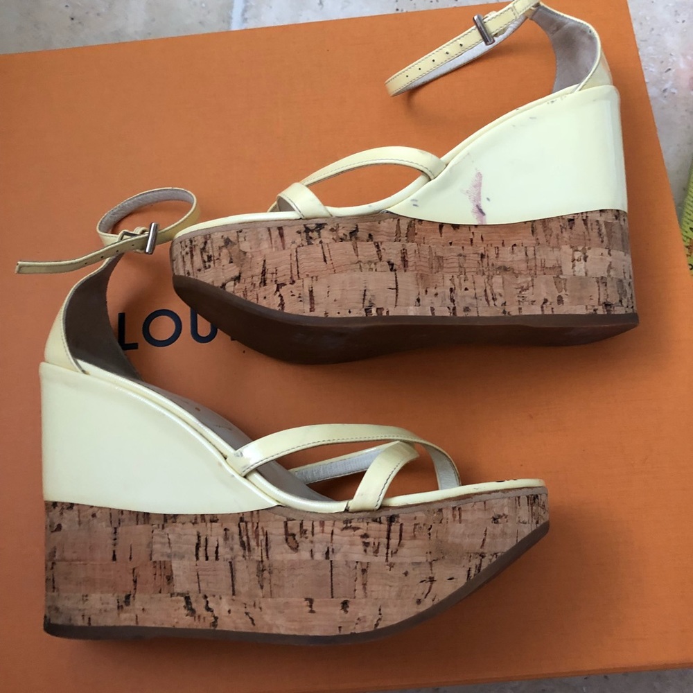 PRADA Patent Leather Cork Wedge Sandal